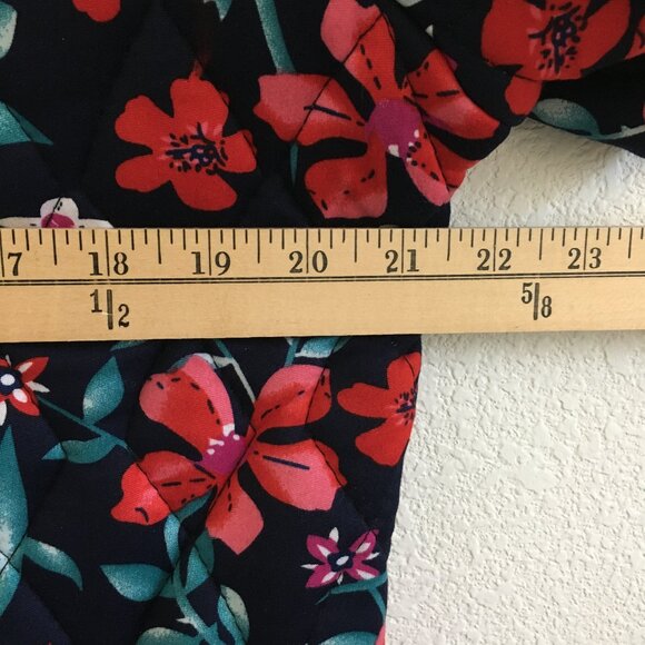 Korean Fashion Quilted Cozy Short Sleeve Top Floral Navy Blue Red Womens M/L - Picture 8 of 12